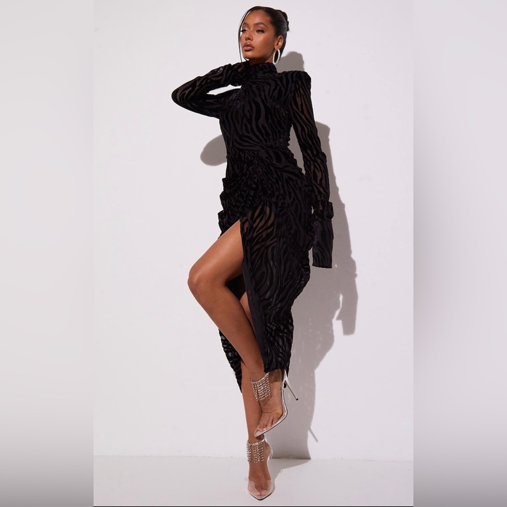 Black midi zebra Devore dress